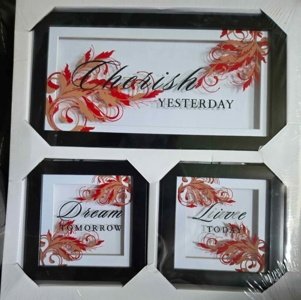 3 Piece Wall Art NIB Set Red Bronze Elegant Inspiration Gift
